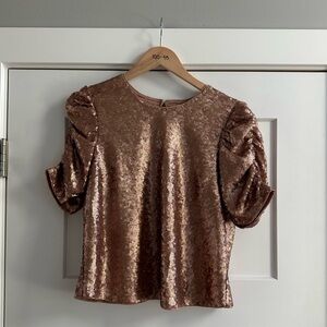 Abercrombie & Fitch Bronze Sequin Puff Sleeve Blouse